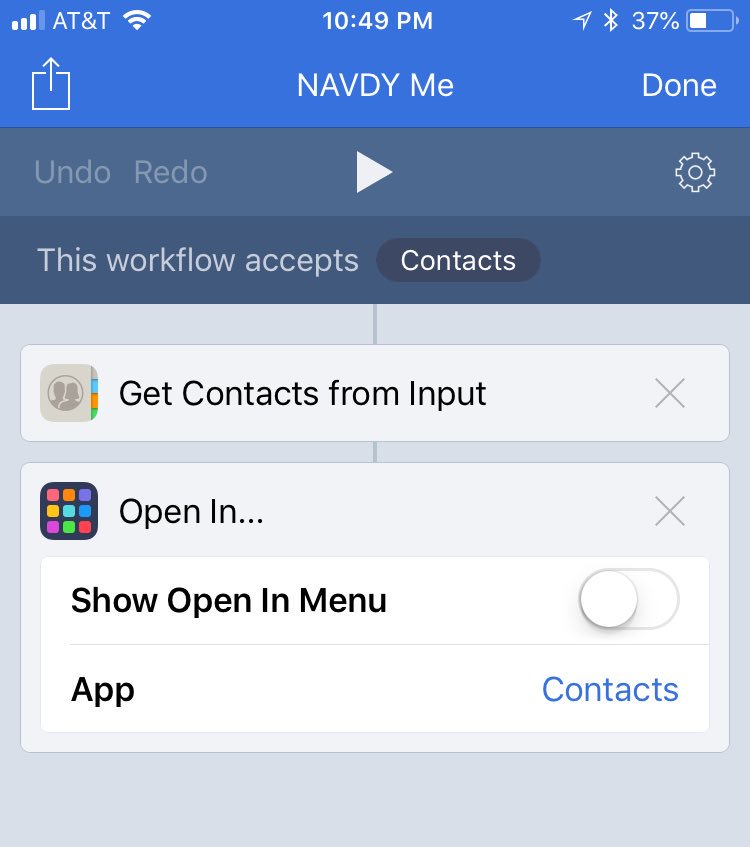 ddenowh's tweet photo. #NAVDY I am using “Workflow” to save a searched location to Contacts so the NAVDY app can find it.  NAVDY saved!! https://t.co/VXRftmPqL5