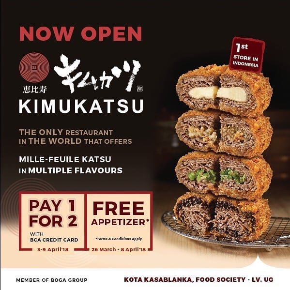 Enjoy special offer from #Kimukatsu Pay 1 for 2 with #BCACreditCard from 3-9 April 2018!! 👯

#MizzPromo #BogaGroup