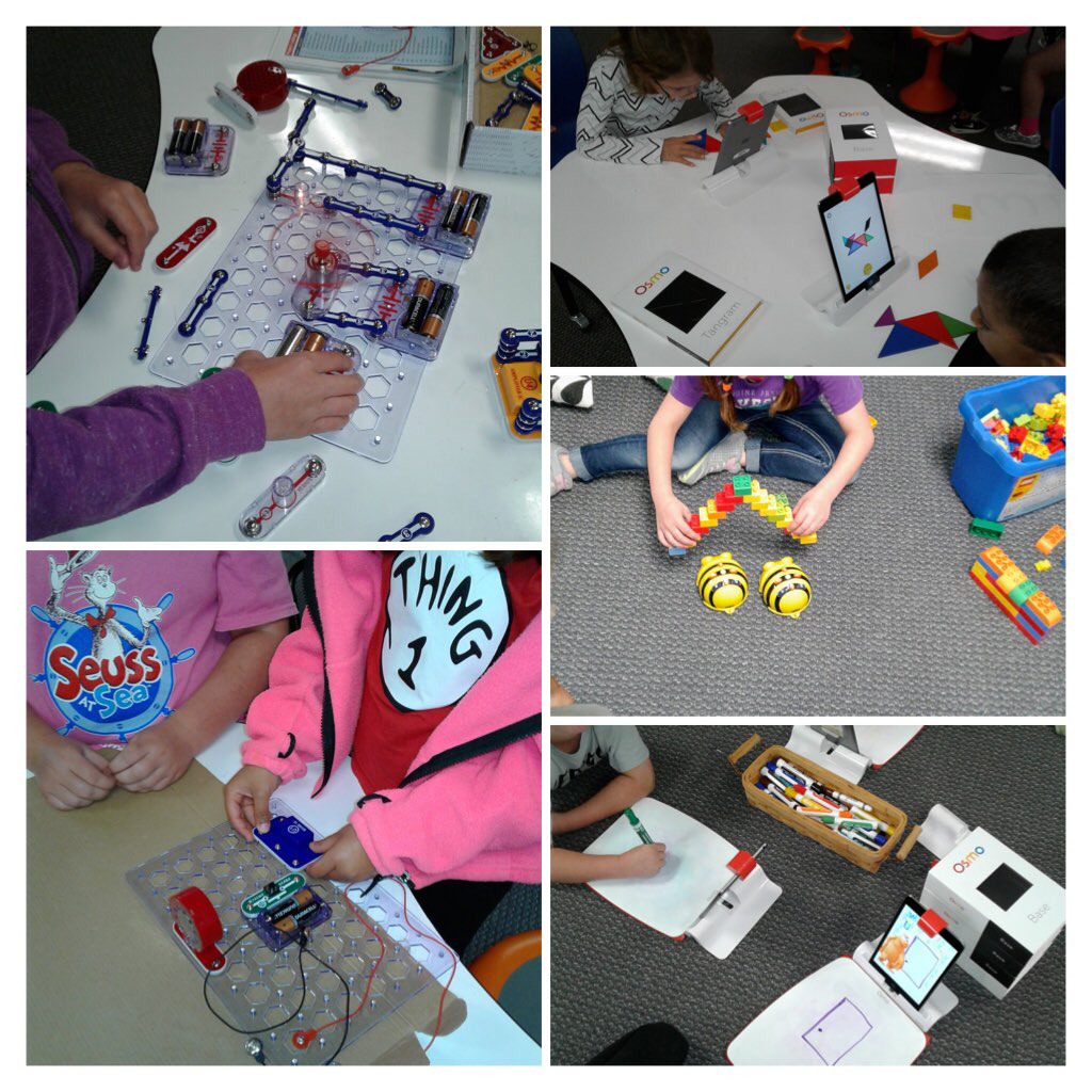 lacybrejcha's tweet photo. Makerspace today with 1st grade. Ss worked with electrical snap circuits, Osmo Monster and Tangram, and knocked down LEGO structures by programming Bee Bots. Fun yet simple rotations! #makerspace #MakerEd #makerspaces #STEAMMakers #makerspacesinschool https://t.co/HBmoLiMFmE