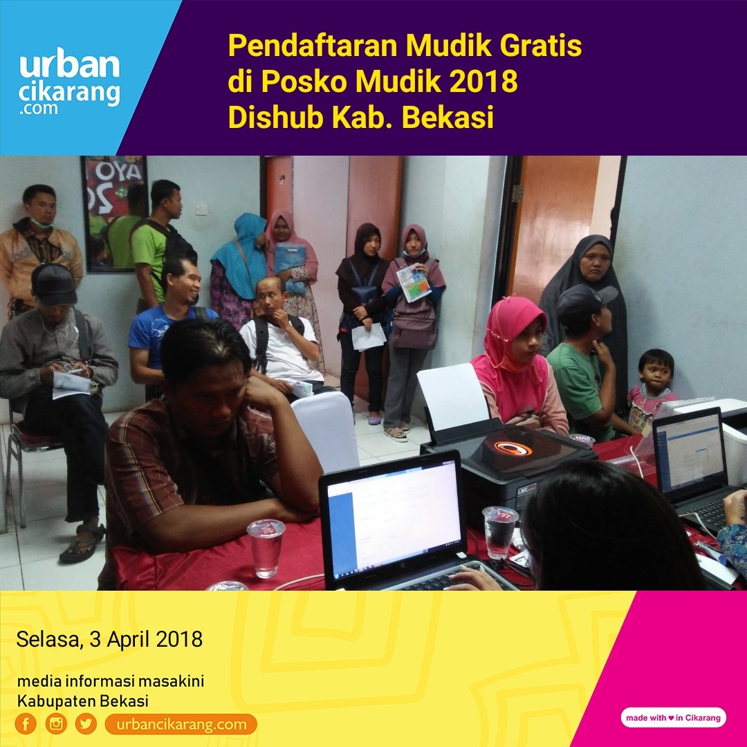 Hari kedua pendaftaran mudik gratis di Posko Mudik 2018 di Kantor Dinas Perhubungan Kab. Bekasi warga berdatangan untuk mendaftar. Posko Mudik Gratis Dishub Kab. Bekasi dibuka 2 April - 3 Mei 2018 Pukul 09.00-16.00 WIB setiap hari kerja.