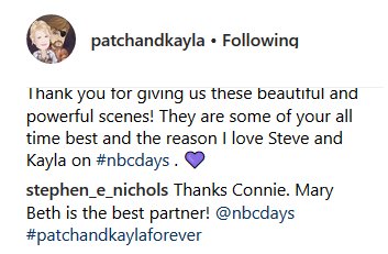 SteveKaylaGroup's tweet photo. Stephen commented on Instagram about Mary Beth #Stayla #days https://t.co/0P5H18uxo6