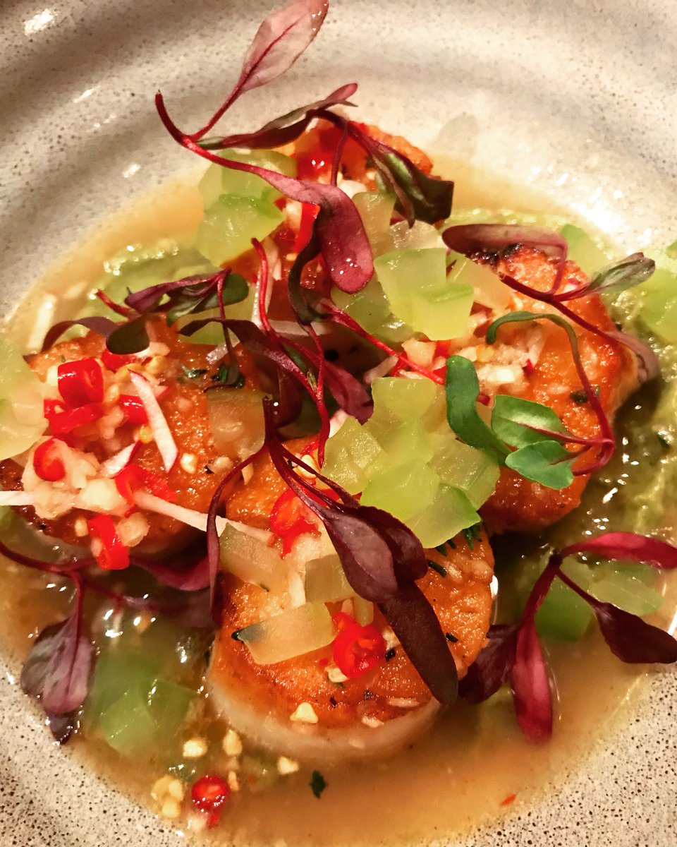 Fiery scallops for a chilly spring evening! #NourishThePalate • Menu &amp; reservations - restauranteve.com