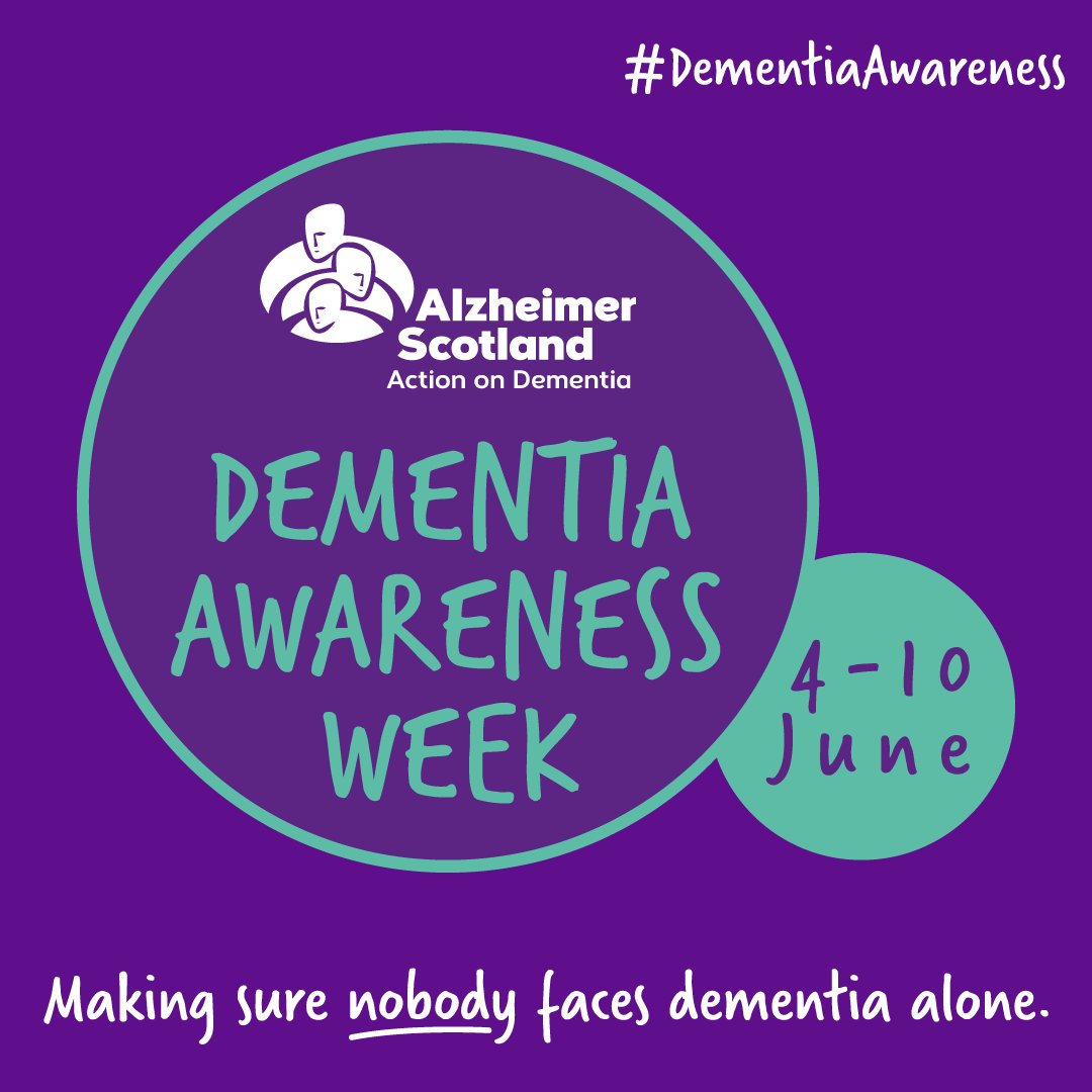 💜 Get ready...#DementiaAwareness Week 2018 takes place 4-10 June! 💜
This year the week focuses on making sure nobody faces #dementia alone. There are lots of ways you can get involved, find out more: alzscot.org/daw