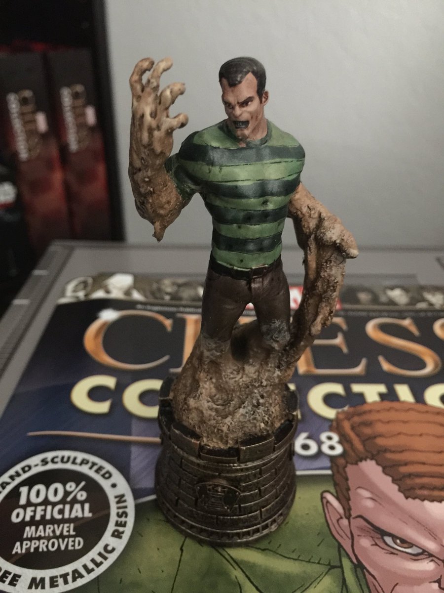 SunspotsComics's tweet photo. SANDMAN: Piece #68 arrived today!One of my favorite Spider-Man Villains! New chess board! #sandman #flintmarko #shapeshifter #spiderman #sinistersix #marvel #marvelchess #eaglemoss #blackrook #sand #check #checkmate @eaglemosscollections #chess #rook #supervillain https://t.co/VVKcyAdNdP