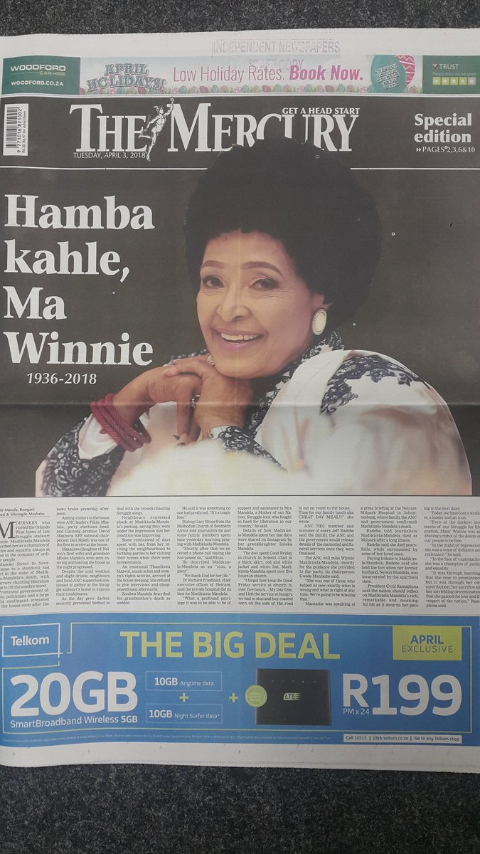 TheMercurySA's tweet photo. Today we pay tribute to one of our country's struggle heroes. Go well mama. ✊ #WinnieMandela #WinnieMadikizelaMandela #RIPWinnieMandela https://t.co/xPHItgI4Zf