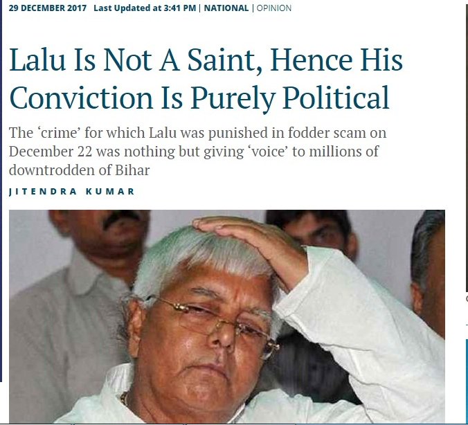 There are not only tweets but a range of full-length articles whitewashing the truth, full of lies and propaganda to cheat this generation and to absolve Lalu Yadav's nightmarish  #JungleRaj regime of the grave charges.
