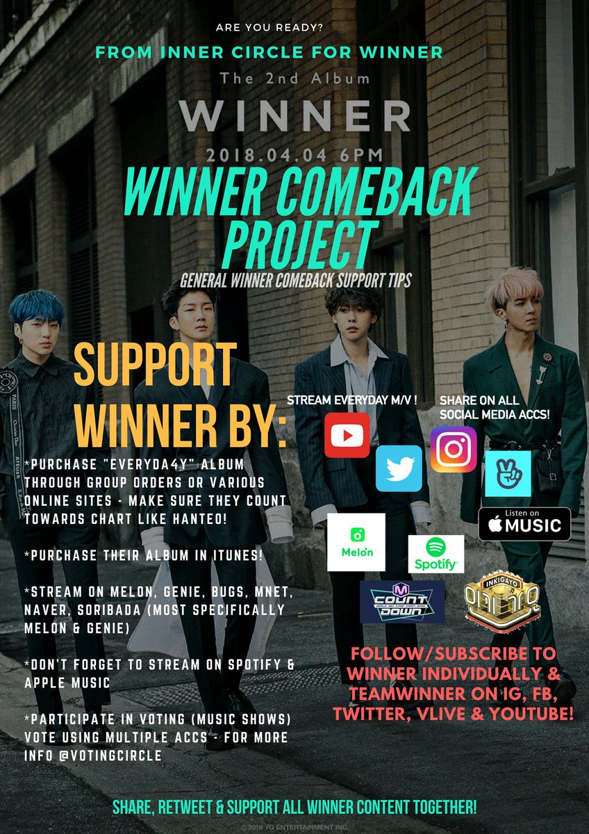 innercircleww's tweet photo. [COMEBACK] Lets do our best to support #WINNER for their latest comeback!

#WINNER_EVERYD4Y #위너 #EVERYDAY #EVERYD4Y #INNERCIRCLE https://t.co/l44Hdfy8vs