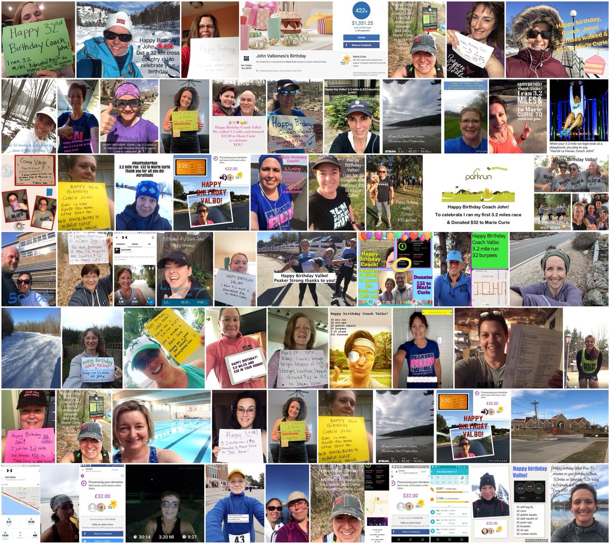 RunPeakerRun's tweet photo. Happy birthday, Coach Valbo from the runners of @runpeakerrun! We raised $1351.25 for @mariecurieuk in your honor. Thank you for changing our lives!! @MyPeakChallenge @SamHeughan @F1ghtCamp https://t.co/0PuSWv50Fq
