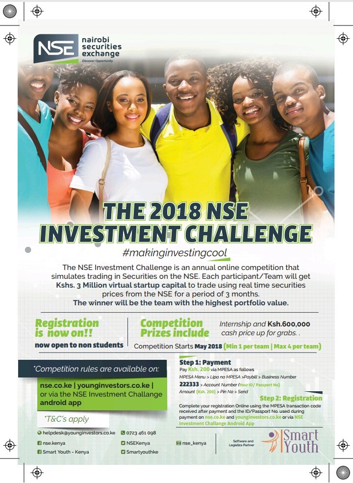 KOgollaM's tweet photo. Got an interest in the Stock Exchange and the NSE challenge 2018?
Well, FSKU brings you an opportunity of a lifetime.
Come tonight at BSSC Room 11from 1830hrs to 1920hrs and learn more of the NSE challenge. https://t.co/CFpa6VHhvO