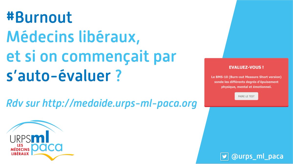 urps_ml_paca's tweet photo. #Burnout : Médecins libéraux, et si on commençait par s’auto-évaluer ? Découvrez le BMS-10 sur https://t.co/IAsQD2U2wH #MedAide https://t.co/VImuHxfXHx