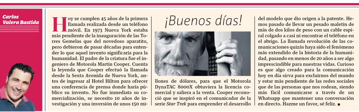 TelecoUPV's tweet photo. ¿Sabías que hoy hace 45 años de la primera llamada con un móvil? #MuseoTelecomVLC #TelecomVLC
https://t.co/s6mIiSPFZv https://t.co/G9oXXJPvSY