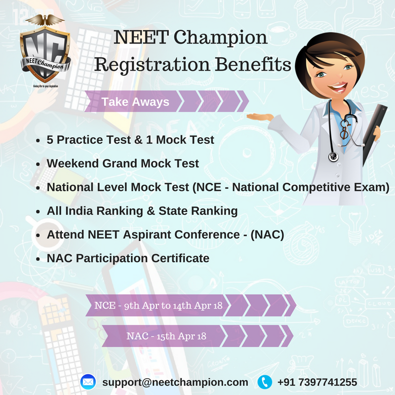 NEET_Champion's tweet photo. Benefits of NEET Champion Registration
NEET Aspirants have another wonderful opportunity to evaluate themselves on their NEET Preparation. 
To know more click the below link:
https://t.co/aEgg9ktVtC
#neet #neet2018 #neetpreparation #neetmocktest #Exams https://t.co/msVlTXckY2