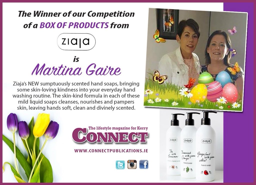 The Winner of our Competition of a box of products from <a href="/ziajaskincare/">Ziaja Ireland</a>  is Martina Gaire!
Congratulations Martina! #ConnectKerry