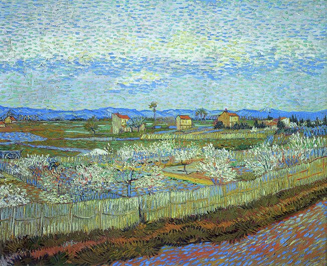 vangoghmuseum's tweet photo. To Van Gogh, Japan embodied an unspoilt artistic vision and a love of nature that appeared to perfectly match his own vision.  Vincent van Gogh, La Crau with Peach Trees in Blossom, 1889, The Samuel Courtauld Trust, The Courtauld Gallery. #VanGoghJapan https://t.co/3cp1jPBAoy https://t.co/QaXSo0VffT