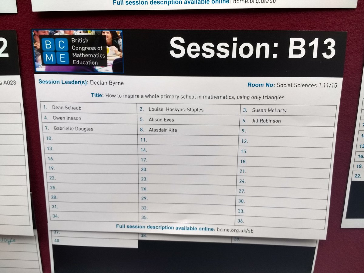 Math_Amsterdam's tweet photo. One of the sessions I'm really looking forward to - inspiring with triangles! #BCME9 #BCME2018 https://t.co/2AVhLaviFT