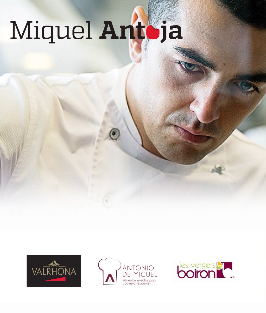 El próximo lunes 9 de abril tenemos el placer de celebrar una MasterClass de la mano de <a href="/MiquelAntoja/">Miquel Antoja Sabin</a> , con la colaboración de <a href="/ValrhonaES/">Valrhona España</a> y #Boiron
Elaborará cuatro postres... ¿con que nos sorprenderá?
-->bit.ly/2pYnZTg
#reposteria #chocolate #pures #alimentosselectos