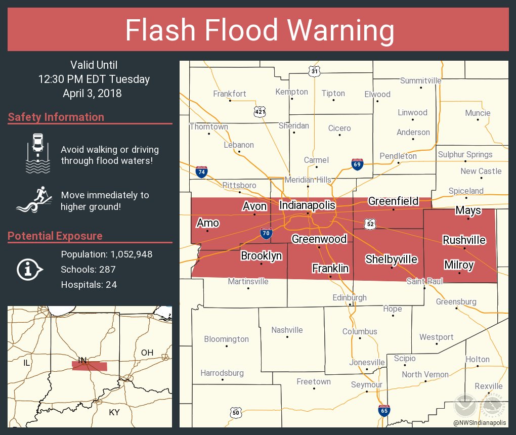 NWSIndianapolis's tweet image. Flash Flood Warning including Indianapolis IN, Greenwood IN, Lawrence IN until 12:30 PM EDT
