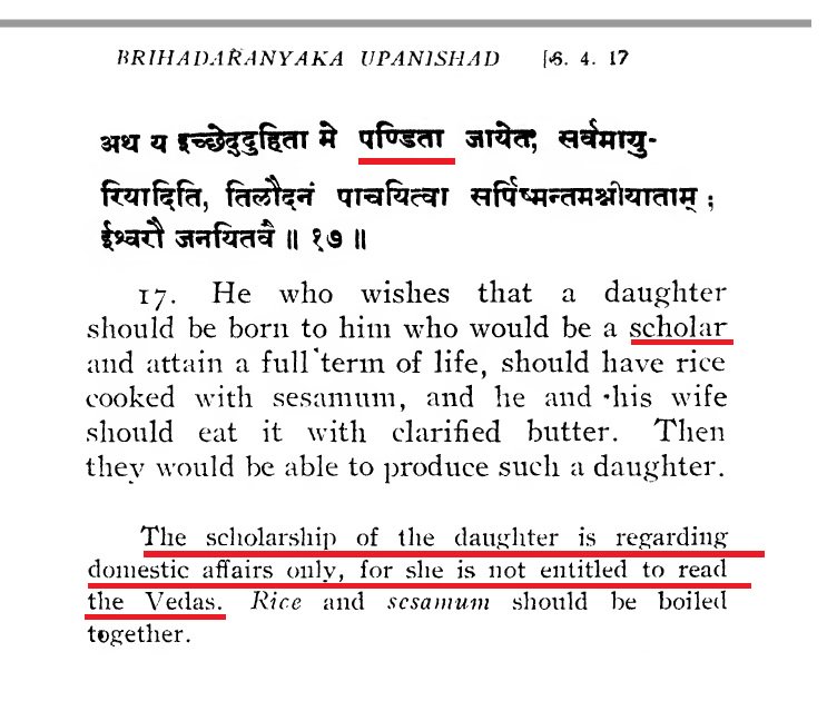 What is the food recommended for a man desiring an excellent daughter who'd be a "pandit"? Cook rice with sesame seeds & eat it with ghee. If you are wondering whether this means she can read the Vedas... nope; Adi Shankara's commentary on Brihadaranyaka Upanishad makes it clear: