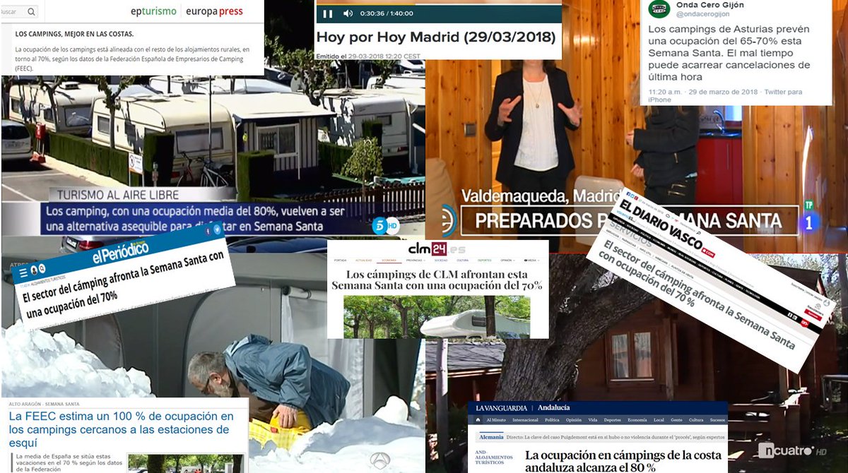 Esta SSanta hemos oído hablar de ocupación en hoteles, casas rurales, apartamentos..pero también en campings! Informativos Telecinco, La 1,Noticias Cuatro o Informativos A3 así como radios y periódicos, se han hecho eco,de la mejor oferta vacacional en contacto con la naturaleza.