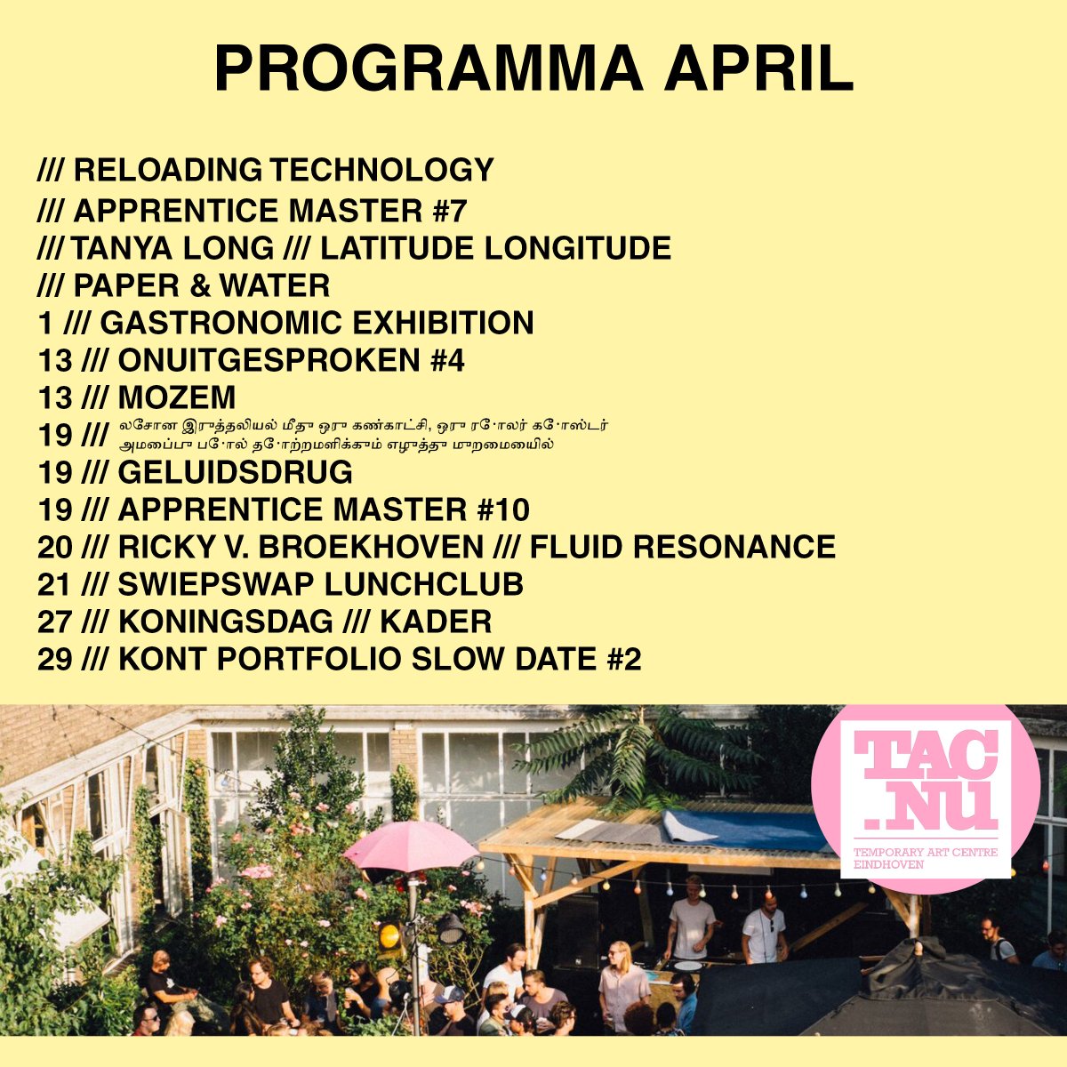 In april hebben we bij TAC voor iedereen wel wat leuks op het programma staan. Kom je kijken naar exposities? Of toch liever een dansje wagen?  Kijk voor het hele programma even op tac.nu en kom zeker een dagje langs!