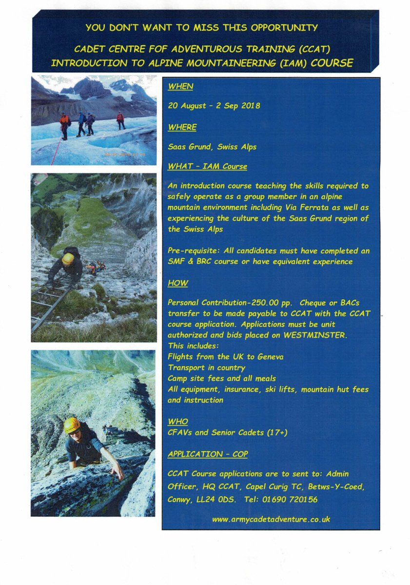 Don't book up your summer activities until you have had a look at this poster.  A fantastic opportunity to do some Alpine Mountaineering in Switzerland.