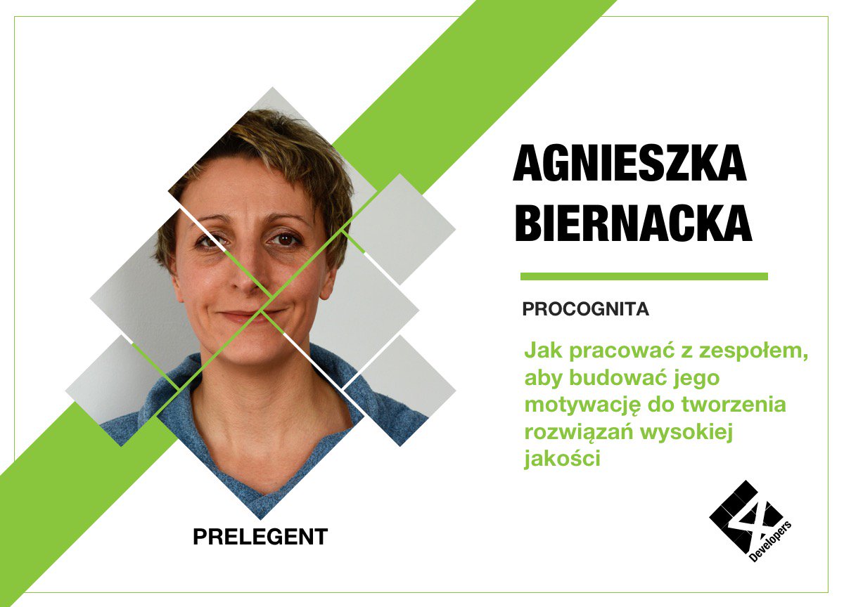#prelegent #softskills Liderzy popełniają błędy, zrażając do siebie współpracowników. Często borykają się z niską jakością kodu i tworzonych rozwiązań. Na warsztatach z <a href="/JagaBiernacka/">Agnieszka Biernacka</a> przećwiczycie pomysły, jakie lider może wypróbować, by skuteczniej inspirować innych.