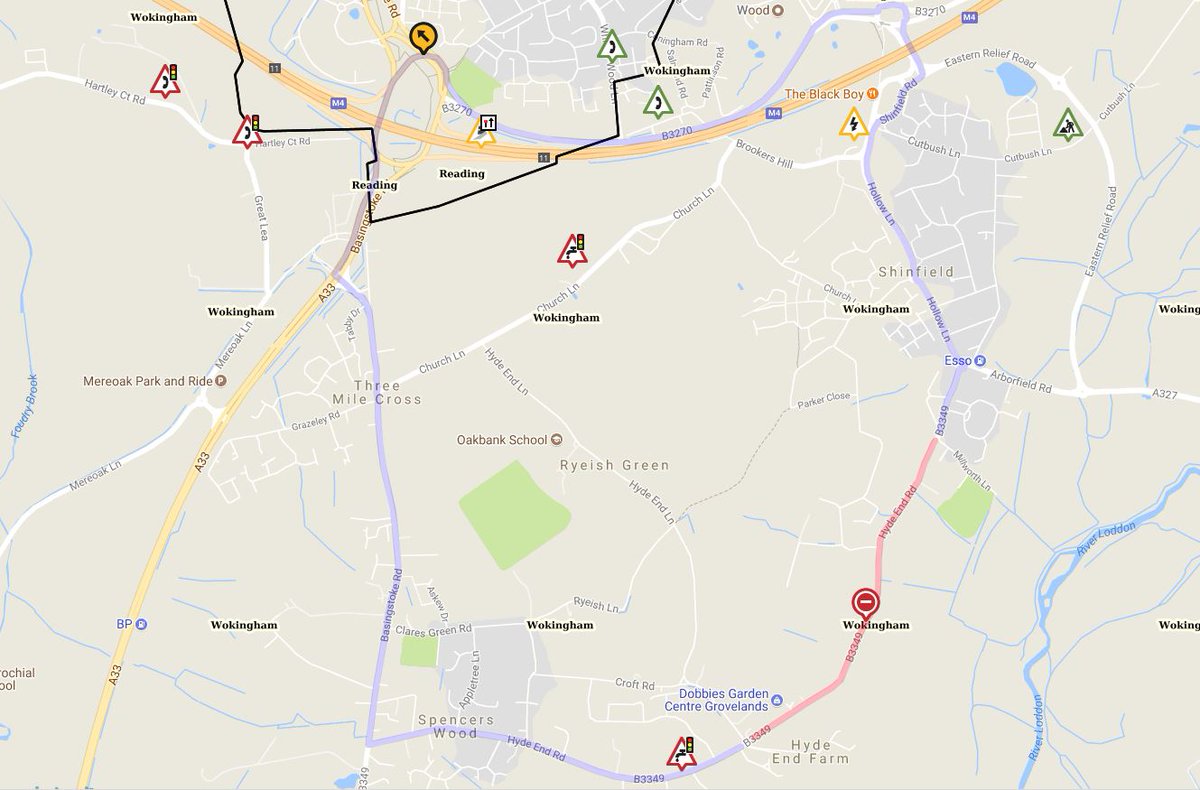 WokinghamBC's tweet photo. EMERGENCY ROAD CLOSURE: Hyde End Road, near Dobbies Garden Centre is closed between Croft Road and Millworth Lane due to flooding https://t.co/9PAwKHm8Fo https://t.co/GT3mYnWF74