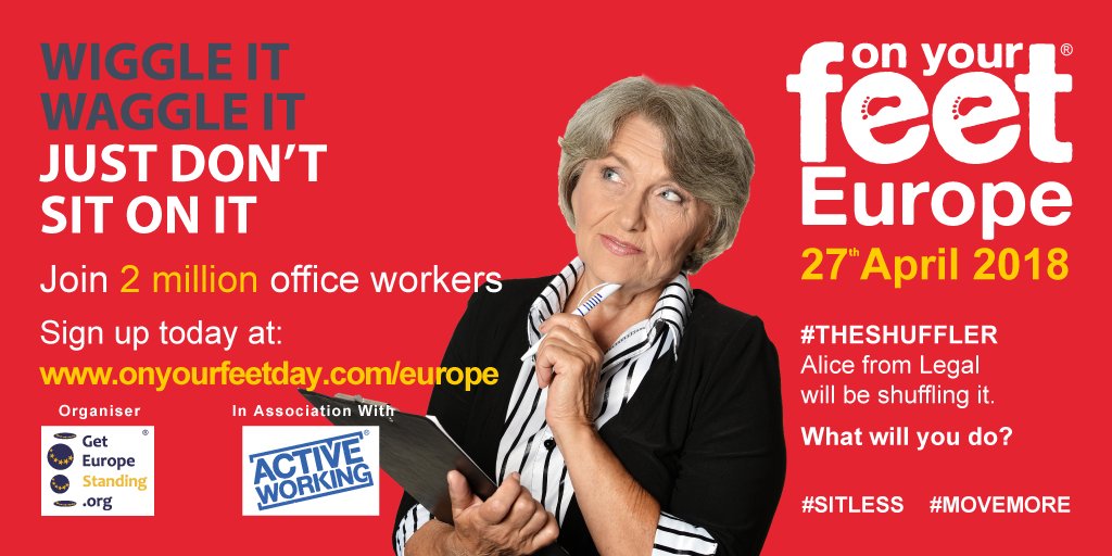 getEURstanding's tweet photo. 4 WEEKS to go! Meet Alice, she is #THESHUFFLER. What will you do? Sign up today!    https://t.co/DLxJul3ERq  #SitLess #MoveMore https://t.co/r5VeK22P2V