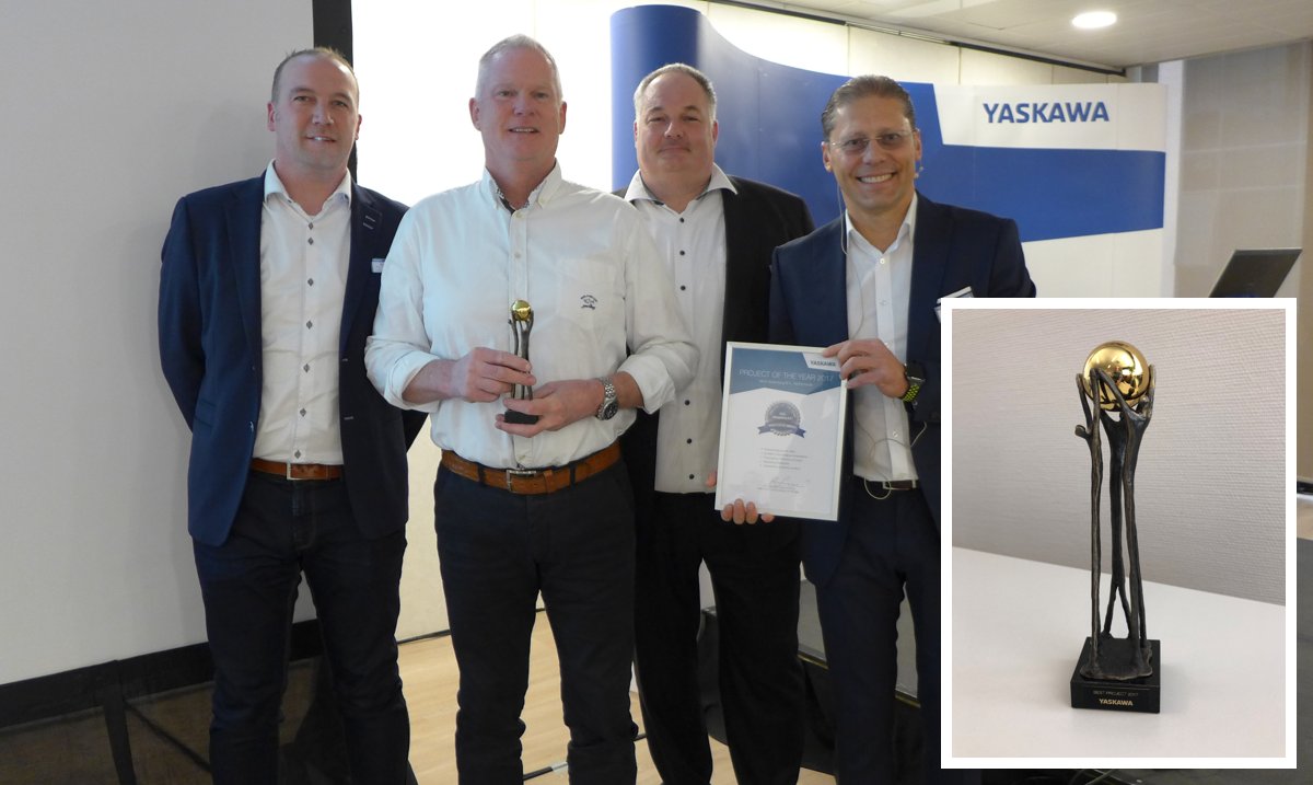 MCABV's tweet photo. Motion Control Automation B.V. (MCA) wint Award voor “Project of the Year” tijdens International Partner conference Yaskawa 2018. MCA ontwikkelde een compleet nieuw aandrijfsysteem voor centrifuges. https://t.co/GXJ61q9at0