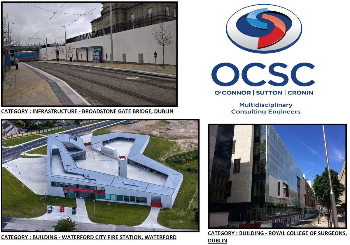 OCSC are pleased to announce that we have been shortlisted for three categories/projects by the Irish Concrete Society.
