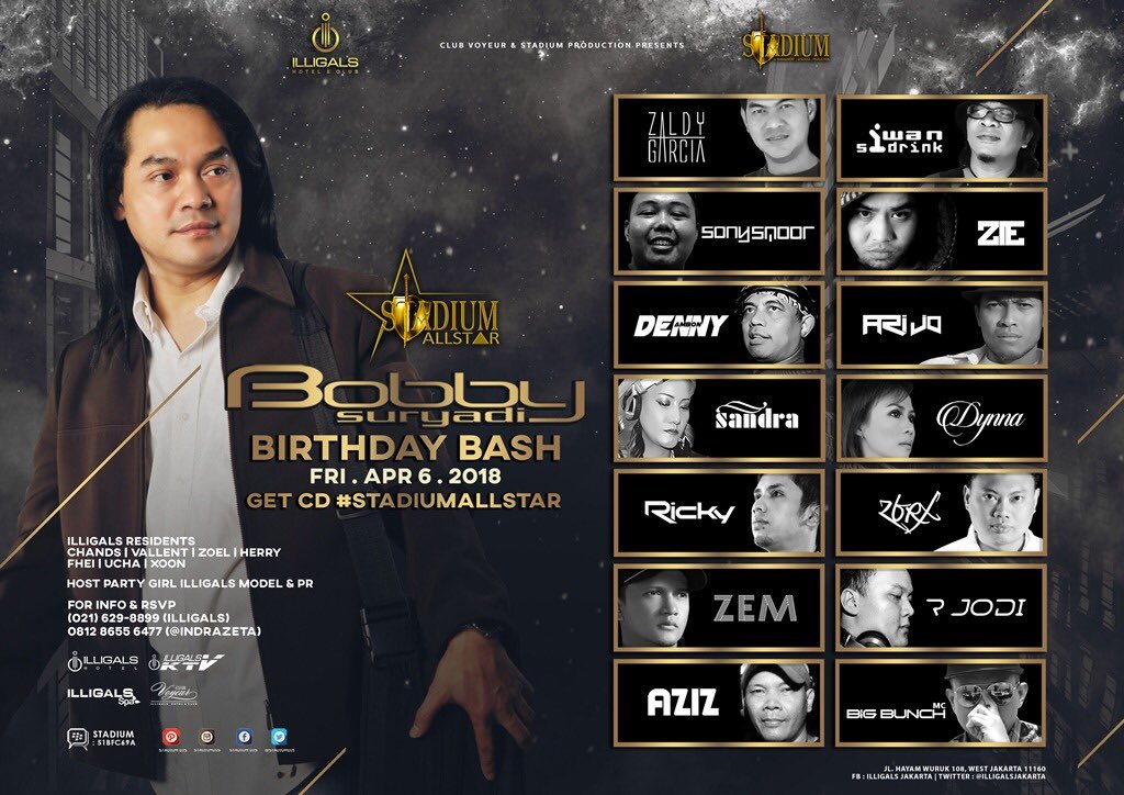 djbobby_s's tweet photo. #STADIUMALLSTAR 
inconjunktin @bobbysuryadi birthday bash, on Friday APRIL 06th 2018 @illigalsjakarta w/ @stadiumdjs @stadiumjakarta GET FREE CD https://t.co/uunYuFJsTl