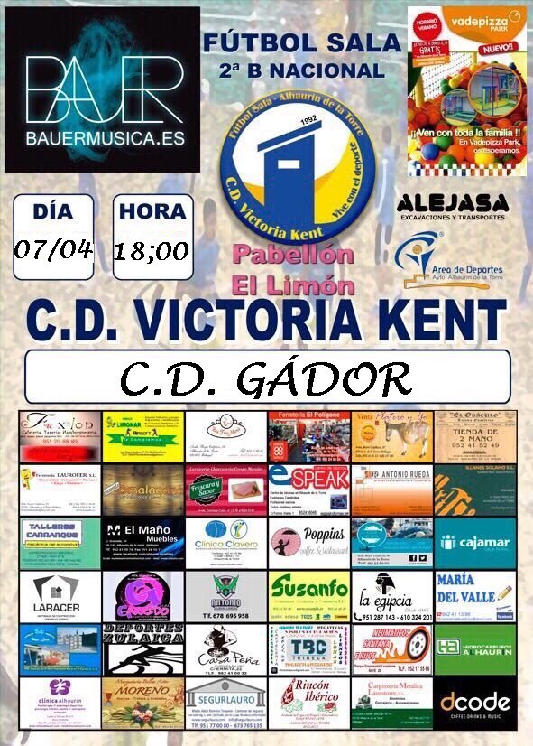 ¡¡Vuelve el fútbol sala a Alhaurín tras el parón de la Semana Santa!! 

📆 Sábado
⏰ 18:00
🆚 <a href="/CDGador/">𝐂𝐥𝐮𝐛 𝐃𝐞𝐩𝐨𝐫𝐭𝐢𝐯𝐨 𝐆𝐚́𝐝𝐨𝐫</a> 
📍 El Limón
📣 #GV2B
💛#GoKent

Una nueva final para lograr el objetivo de la salvación. ¡Vente!

Agradecemos RT🗣