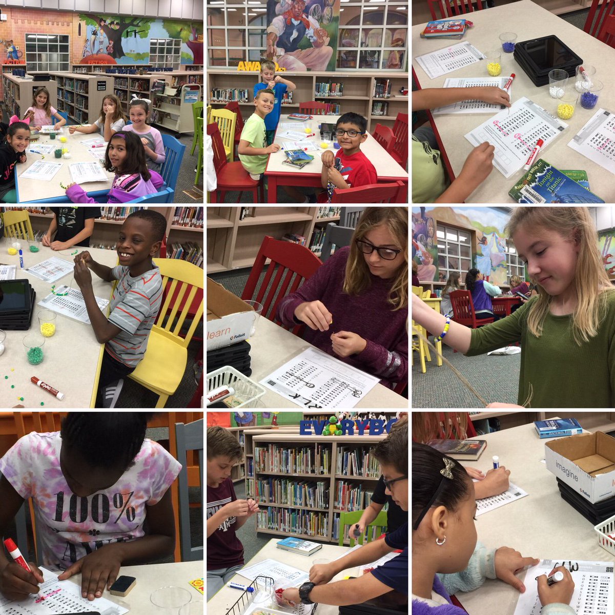 KimLivelyMoats's tweet photo. SOE Library students gain a better understanding on Binary Coding by making coded bracelets with their initials. @ScanlanOaks , @FortBendISD , @FBISD_Libraries https://t.co/QHVyzUKOKu