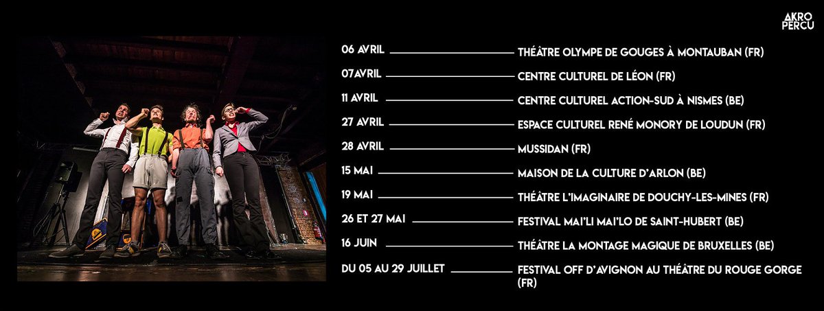 <a href="/AkroPercu/">AkroPercu</a> sillonnera la Belgique et la France dans les prochaines semaines! On se voit bientôt? 😃 #akropercu #spectacle #scène #percussions