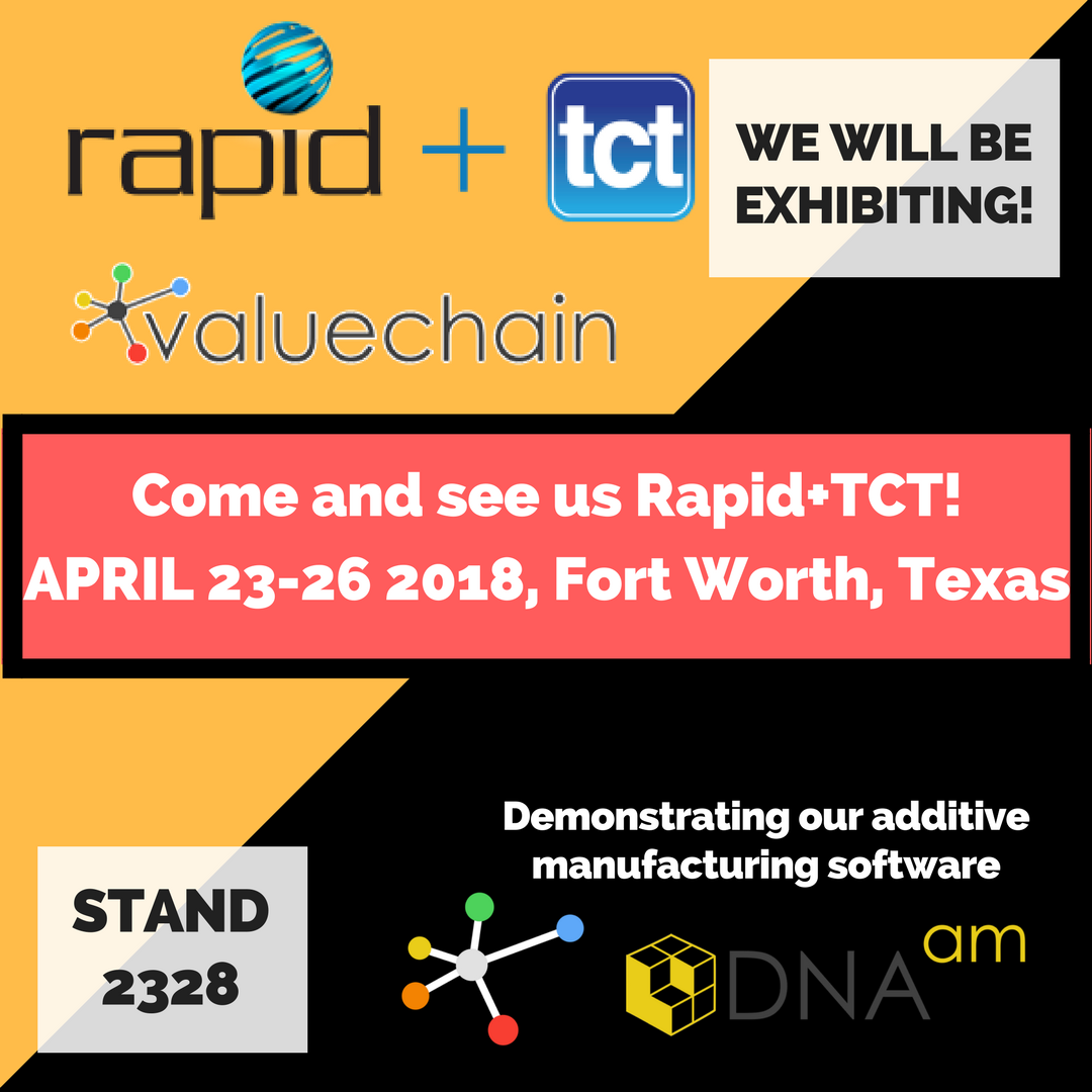 Valuechain01's tweet photo. Good news! We will be attending the Rapid &amp; TCT AM Event in Texas this April!
@RAPID_Event Showcasing our #AdditiveManufacturing software DNA AM.

More details here: 
https://t.co/zgDCcZ6Ua4

#Rapid #RapidTCT #RAPID&amp;TCT #AM #AMEvents https://t.co/FiWaJcKmwp
