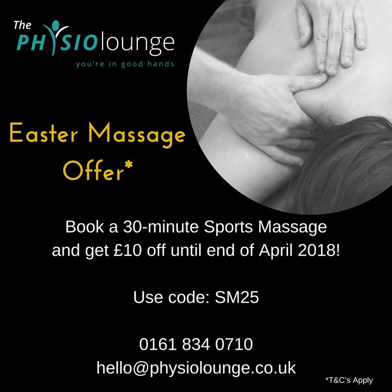 PhysioLounge's tweet photo. #easteroffer #sportsmassage #mcr #spinningfields #warrington https://t.co/dCpKXUM6C3
