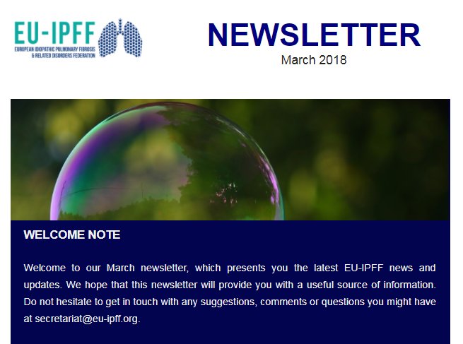 EU_IPFF's tweet photo. Check out the #March #edition of the @EU_IPFF newsletter and read more about the @EuropePHA #CALL4Transplant, the ARIANE #IPF project with @EuropeanLung, @ActionPFcharity news and the @LungAssociation resources on IPF https://t.co/l3YhqZ7X8Q https://t.co/xHLn0nU7UY