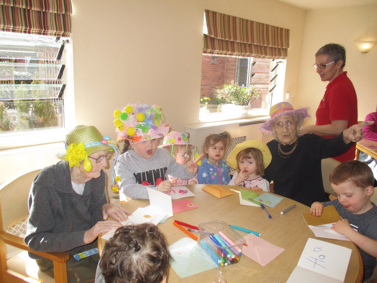 MinsterCare's tweet photo. Residents at Holcroft Grange enjoyed ABC Infants visiting today. They had a lovely Easter Bonnet competition, Easter Egg Hunt and egg painting.
Everybody enjoyed the morning. #minstercare #HolcroftGrange https://t.co/93XUOIZmy6