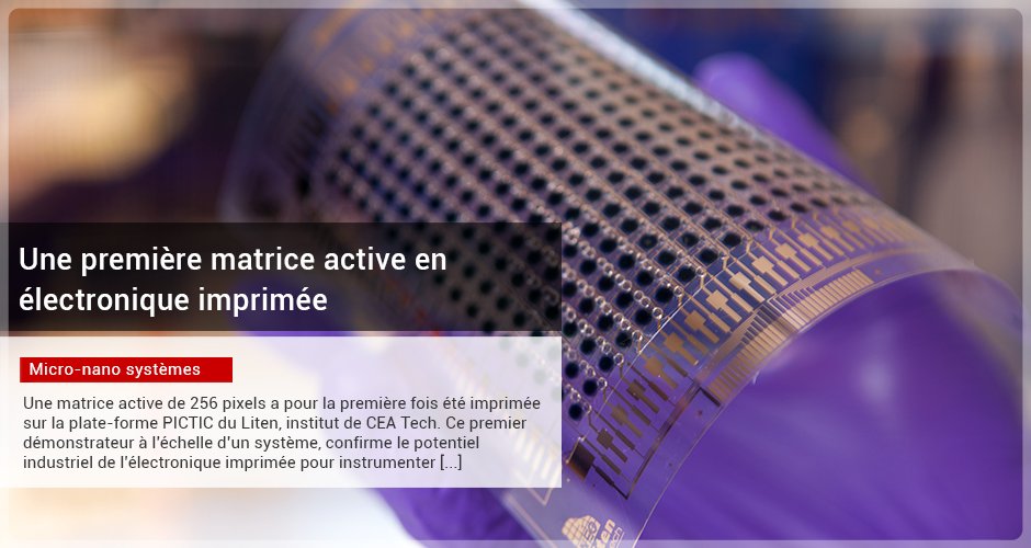 CEA_Liten's tweet photo. Une matrice active de 256 pixels a pour la première fois été imprimée sur la plateforme #PICTIC du @CEA_Liten . Ce démonstrateur à l'échelle d'un système, confirme le potentiel industriel de l'#électronique #imprimée pour instrumenter les objets du futur.
https://t.co/i06uGK038Z https://t.co/YshLwjWS9K