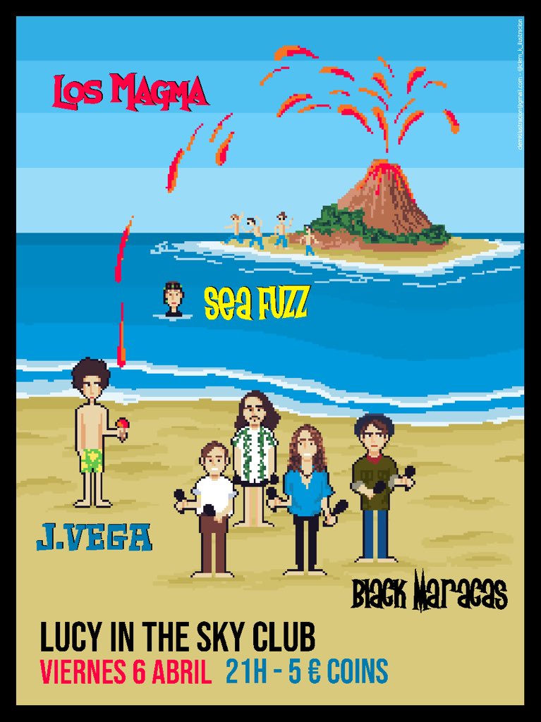 Lucy’s beach #pixelart #jay #jvega @Joseisabelinos #poster #cartel #drawing #ilustracion #pixel #surf #rock #blackmaracas #losmagma #seafuzz #madrid #badajoz #caceres #spain #picoftheday #instagood