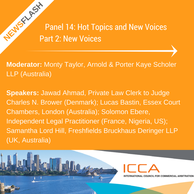12 days to go! Here's what #ICCA2018Sydney New Voices Panel will be discussing: disputes arising in conflict &amp; post-conflict zones, inter-generational blame/praise in investment arbitration, sovereign wealth funds as arbitration participants &amp; damages in investment arbitration.