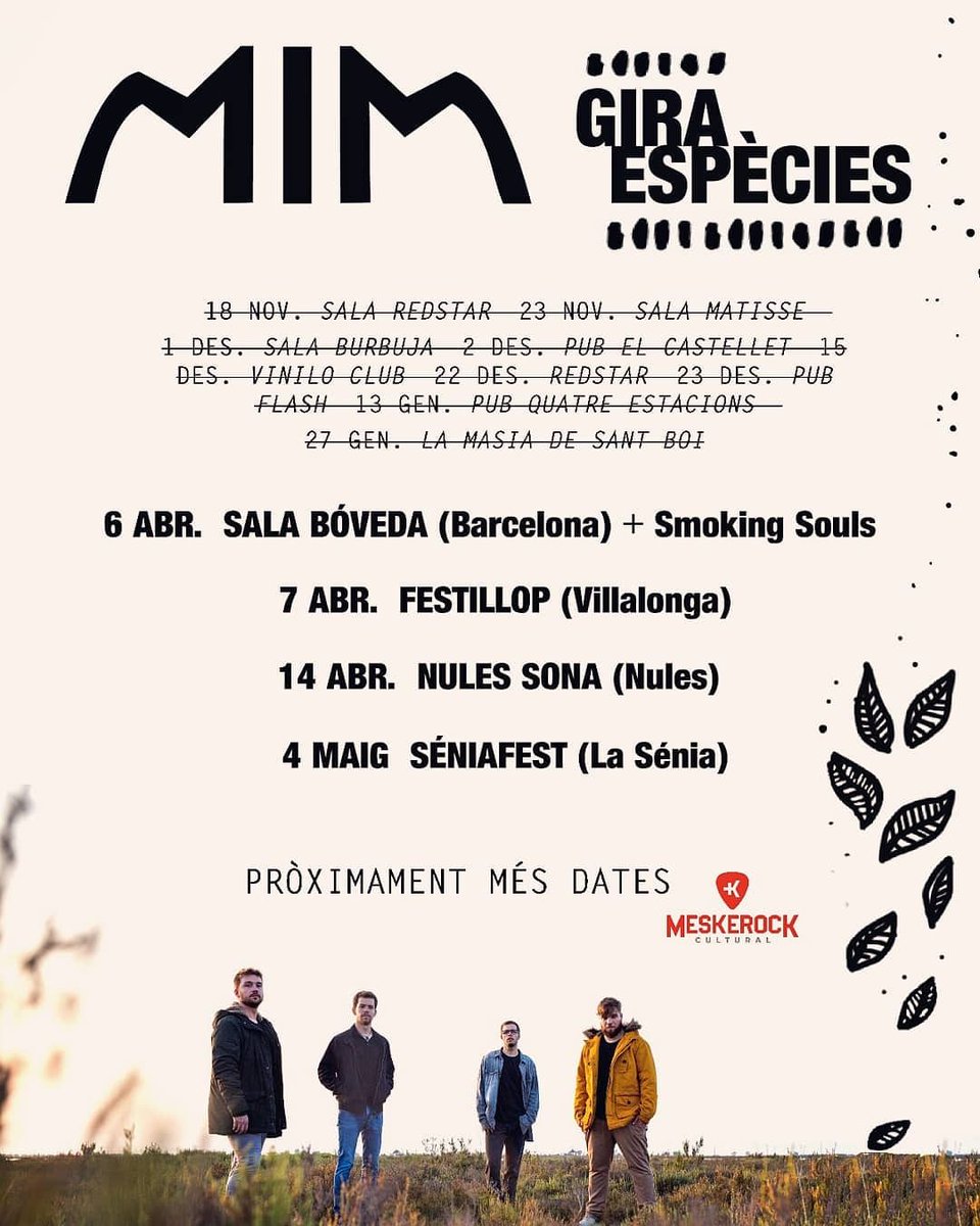 • PRÒXIMS CONCERTS •

Aquí us deixem les dates i llocs on ens podreu veure aquest abril i maig.
◾ PRIMERA PARADA: 6 d'abril | Sala Bóveda amb <a href="/Smoking_Souls/">Smoking Souls</a> (entrades exhaurides)

Cartell : @sararrsnz