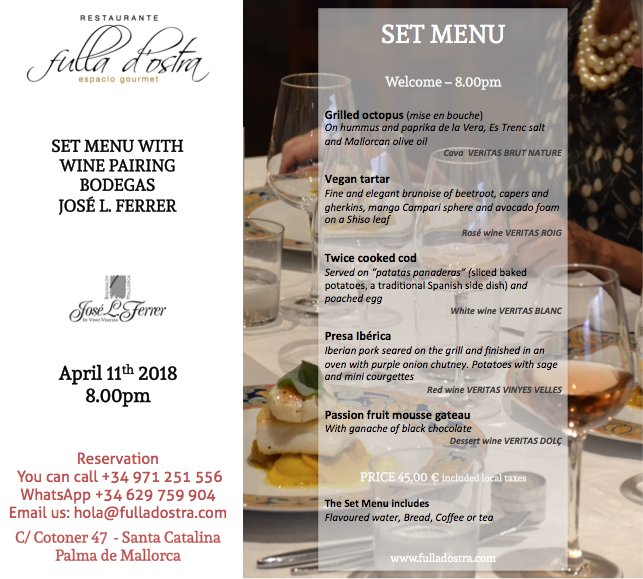 FullaOstra's tweet photo. For you, the best combination of Set Menu with wine pairing. Book now, we have limited seats available #mallorca #winelovers #Foodie #chefhectormarceló https://t.co/cKUx95jzdW