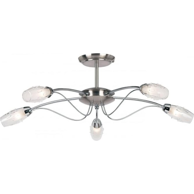 <a href="/Endon_Lighting/">Endon Lighting</a> Mercury 5 light semi flush ceiling fitting - Satin chrome. The shades have 2 layers of glass; a frosted inner and a clear, decorative outer. Ideal for lower ceilings. It is dimmable and compatible with LED bulbs. 😀 moonlightdesign.co.uk/interior-light… #decor #RT