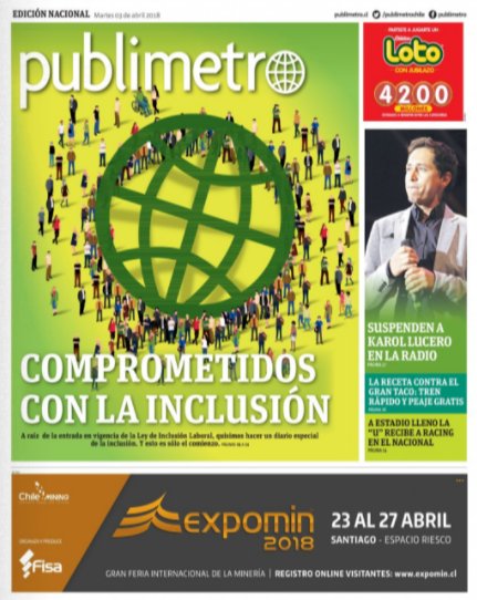PublimetroChile's tweet photo. #FelizMartes 😉😋
Esta es nuestra portada de hoy. Revisa la edición digital https://t.co/81a44Hx0ea https://t.co/YF36i6oSKm