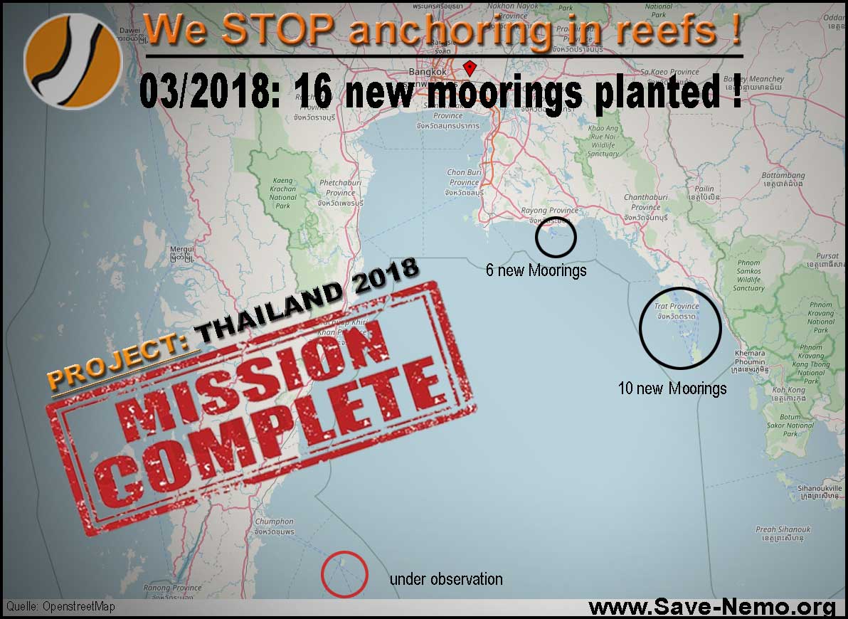 save_nemo's tweet image. Good news from our team in #Asia! We successfully set up 16 moorings in the north- eastern gulf of #Thailand to STOP ANCHORING IN REEFS. Read more at:  goo.gl/kRTj3T 
Next stop for our Coral Rescue-Team will be #Indonesia. 
Big thanks to all supporters !