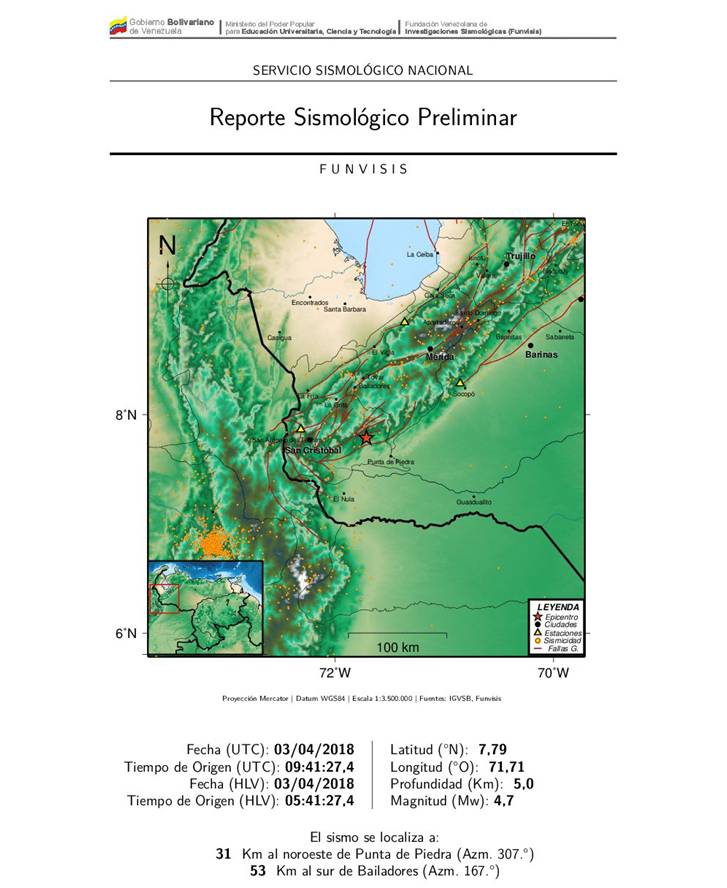 BOLETIN OFICIAL DE <a href="/FUNVISIS/">Funvisis</a> #Sismo mag. 4,7 Mw #3Abr 05:11 HLV.  53 km al sur de Bailadores #EsMejorPREVENIR 
<a href="/VGRPC/">VGRPC</a>
<a href="/PCivil_Ve/">Protección Civil</a> 
@ZODIMERIDA 
<a href="/Redi_andes/">REDI N° 2 "Los Andes"</a> 
<a href="/PCMerida_Ncnal/">REDAN LOS ANDES - Protección Civil Nacional</a> 
<a href="/MundiallosAndes/">YVKE Mundial Los Andes</a> 
<a href="/NOTIANDES24/">NOTIANDES24</a> 
<a href="/CiudadMeridaCR/">Ciudad Merida</a>