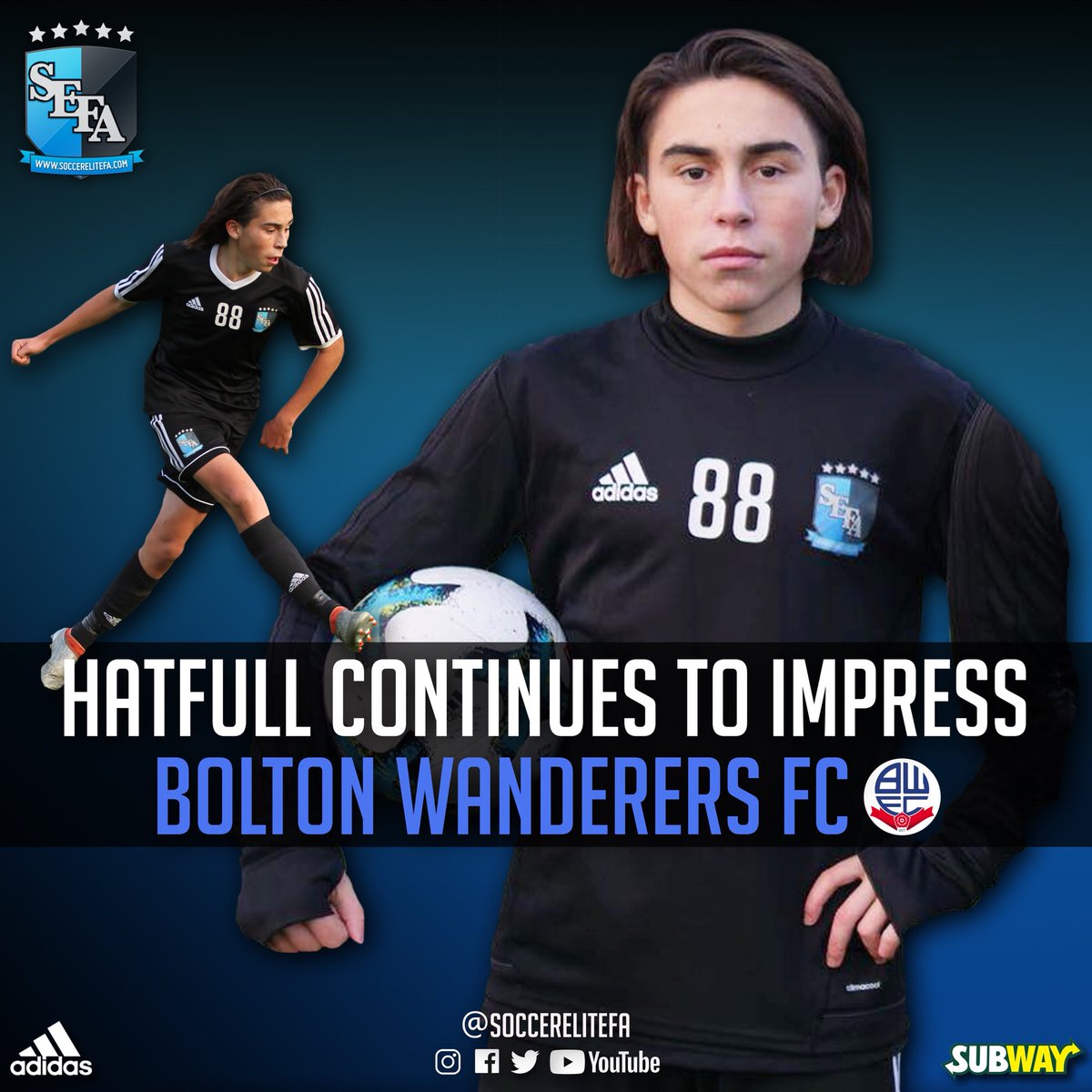 soccerelitefa's tweet photo. Good luck to SEFA Scholar Harrison Hatfull who will play two games this week for Bolton Wanderers FC. Today he will face Colchester Utd & Saturday travel to Watford FC
Keep up the great work everyone at SEFA is proud of you ⚽️💙
#trainlikeOURpros #nextlevel #nextgen #protrial https://t.co/JBknVqzx2m