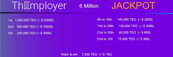 ThEmployer's tweet photo. HUGE ThEmployer JACKPOT IS NOW LIVE!

A Unique way to get $ 120,000 worth of TEO
https://t.co/sKKESZC953
#Airdrop #PowerToHire #ThEmployer #TokenSale #cryptocurrency #bitcoin #ICO #bounty https://t.co/OsHfN7uNZ3