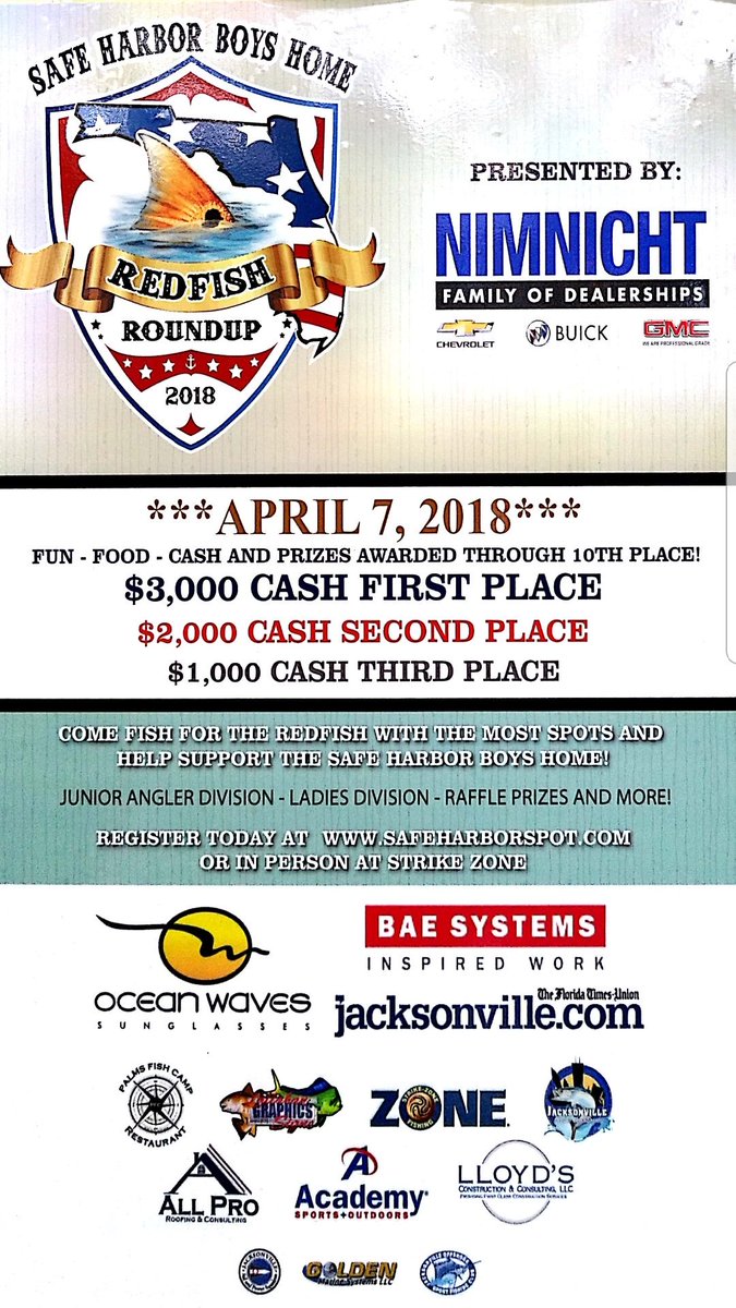 AllProRoofing1's tweet photo. #Fishing anyone? Join @AllProRoofing1 @ontime_onbudget and others in support of Safe Harbor Boys Home this #Saturday April 7 for the 2018 annual Redfish Roundup.
#prize #fishing #kayak #BOATS @ActionNewsJax @JaxHapps @jax_florida @NimnichtChevy #Roofing @StrikeZoneJax https://t.co/kJn86cSifd